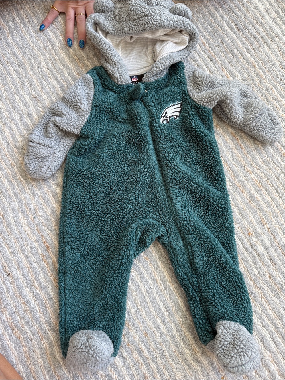 NFL Sherpa One-Piece Footie in Green and Gray